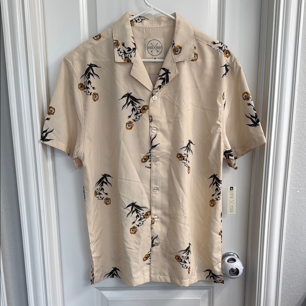Cream Casual Button Down Shirt with Dinosaur Print